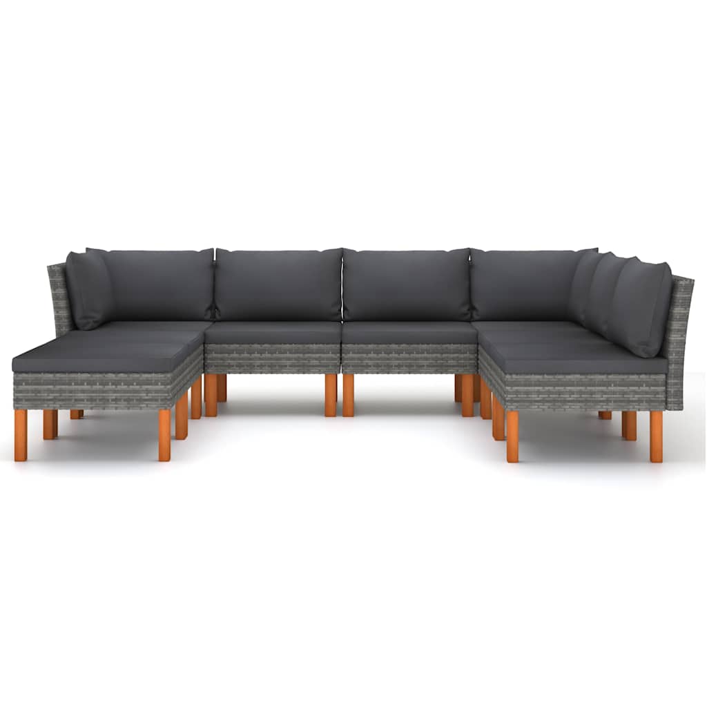 8 Piece Patio Lounge Set with Cushions Poly Rattan Gray