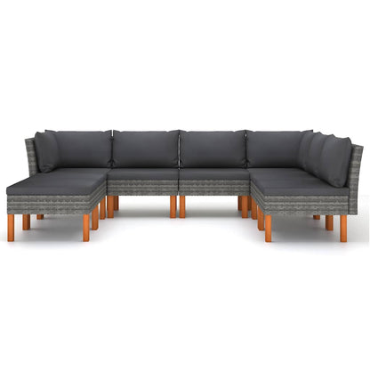 8 Piece Patio Lounge Set with Cushions Poly Rattan Gray