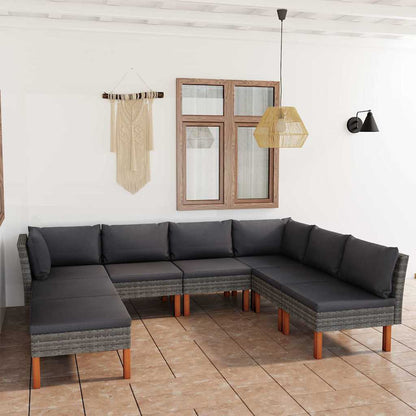 8 Piece Patio Lounge Set with Cushions Poly Rattan Gray