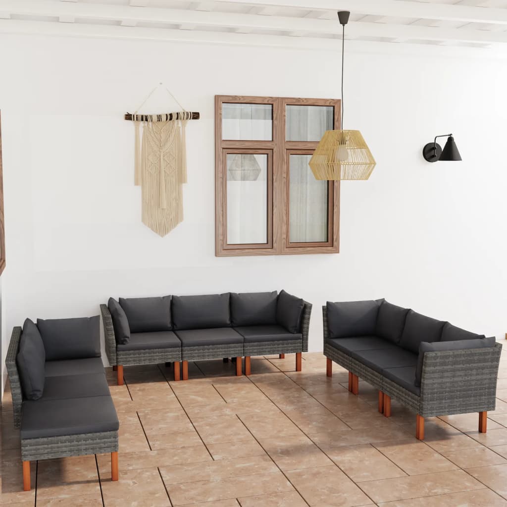 9 Piece Patio Lounge Set with Cushions Poly Rattan Gray