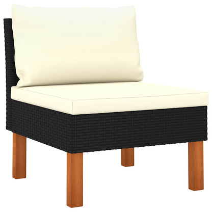 3-Seater Patio Sofa with Cushions Black Poly Rattan