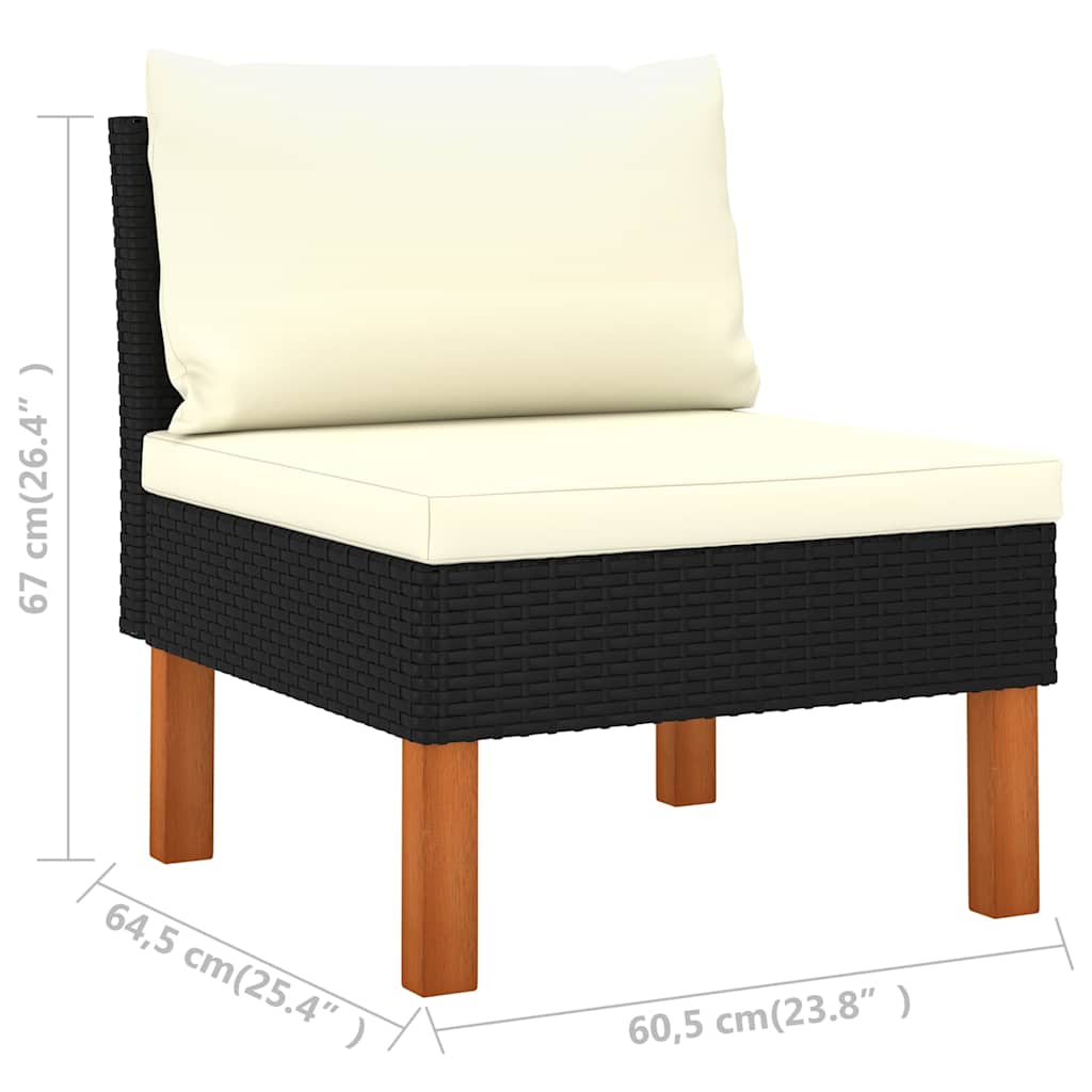 3-Seater Patio Sofa with Cushions Black Poly Rattan