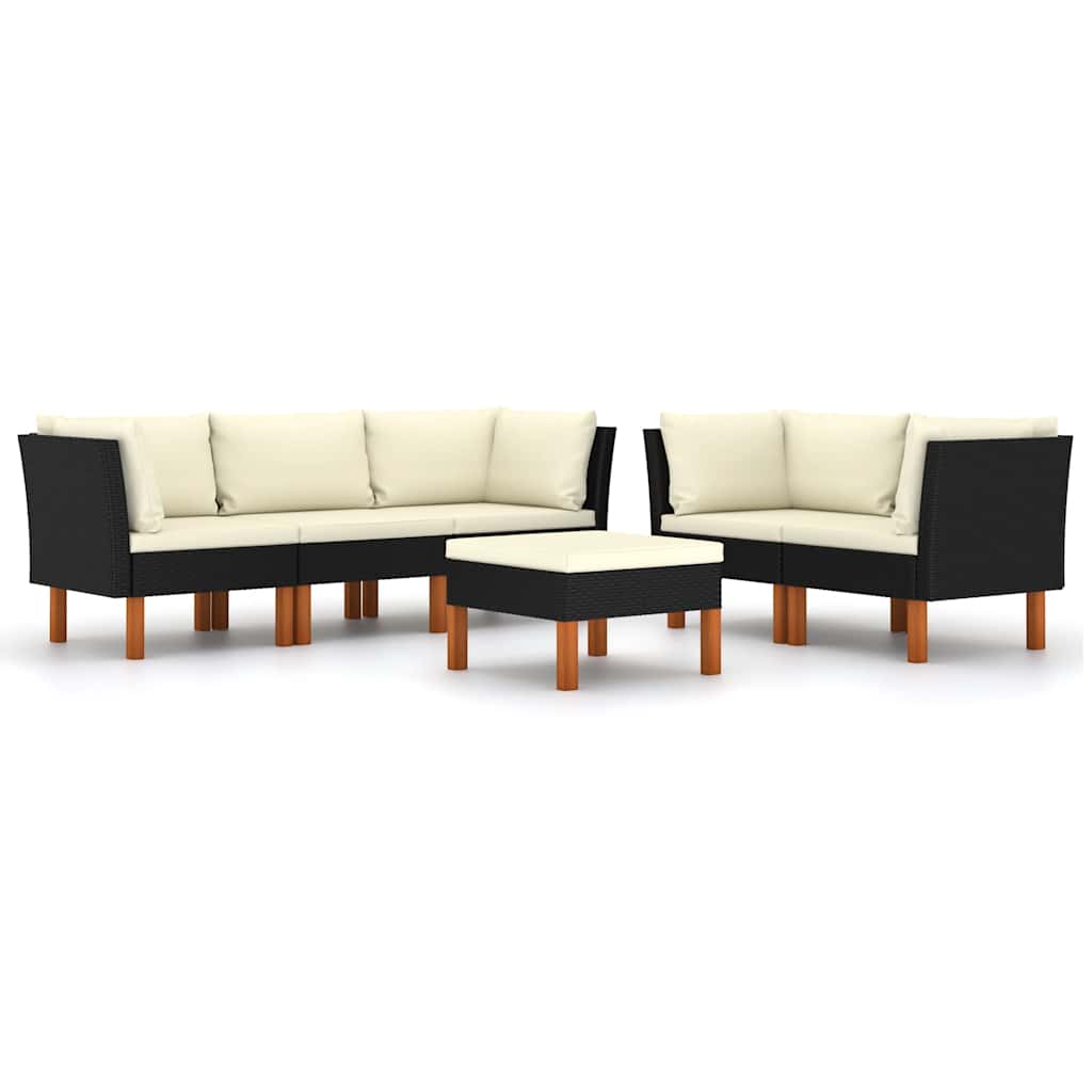 6 Piece Patio Lounge Set with Cushions Poly Rattan Black