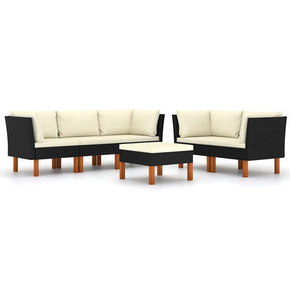6 Piece Patio Lounge Set with Cushions Poly Rattan Black
