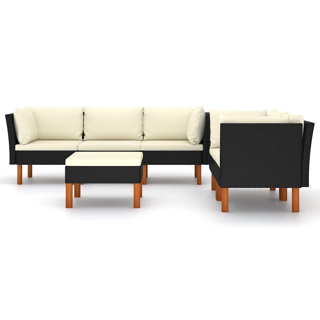 6 Piece Patio Lounge Set with Cushions Poly Rattan Black