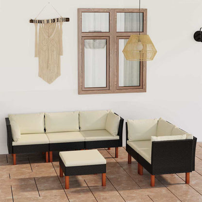 6 Piece Patio Lounge Set with Cushions Poly Rattan Black