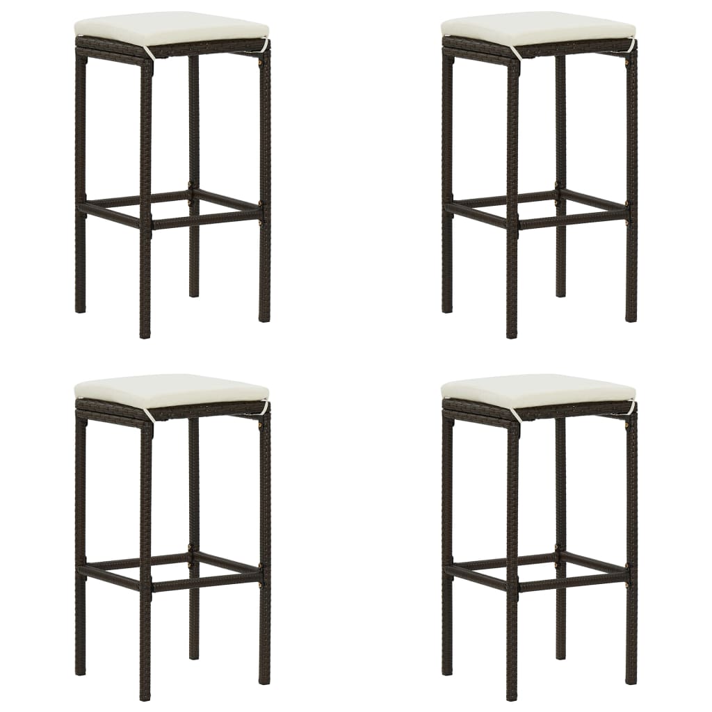 5 Piece Patio Bar Set with Cushions Poly Rattan Brown