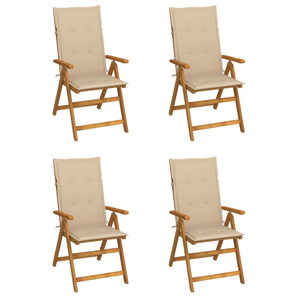 Patio Reclining Chairs 4 pcs with Cushions Solid Acacia Wood