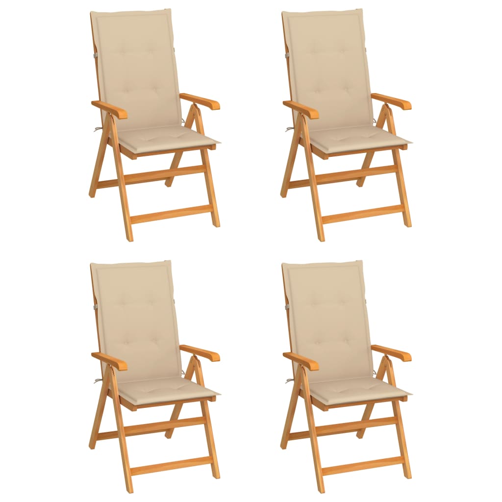 Patio Chairs 4 pcs with Beige Cushions Solid Teak Wood