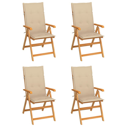 Patio Chairs 4 pcs with Beige Cushions Solid Teak Wood
