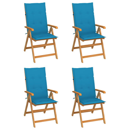Patio Chairs 4 pcs with Blue Cushions Solid Teak Wood