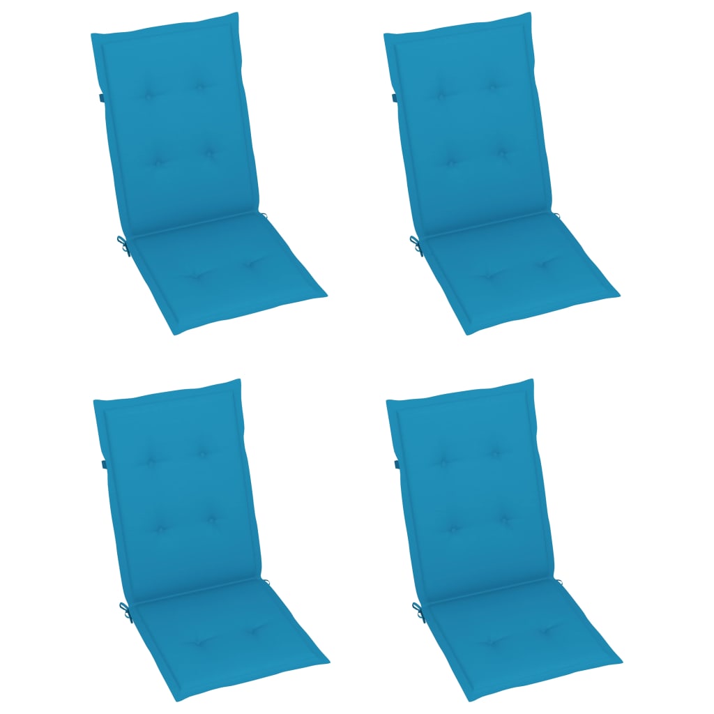 Patio Chairs 4 pcs with Blue Cushions Solid Teak Wood