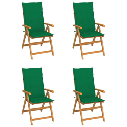 Patio Chairs 4 pcs with Green Cushions Solid Teak Wood