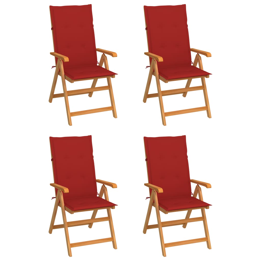 Patio Chairs 4 pcs with Red Cushions Solid Teak Wood