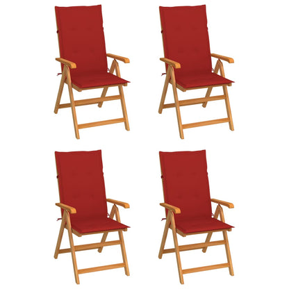 Patio Chairs 4 pcs with Red Cushions Solid Teak Wood