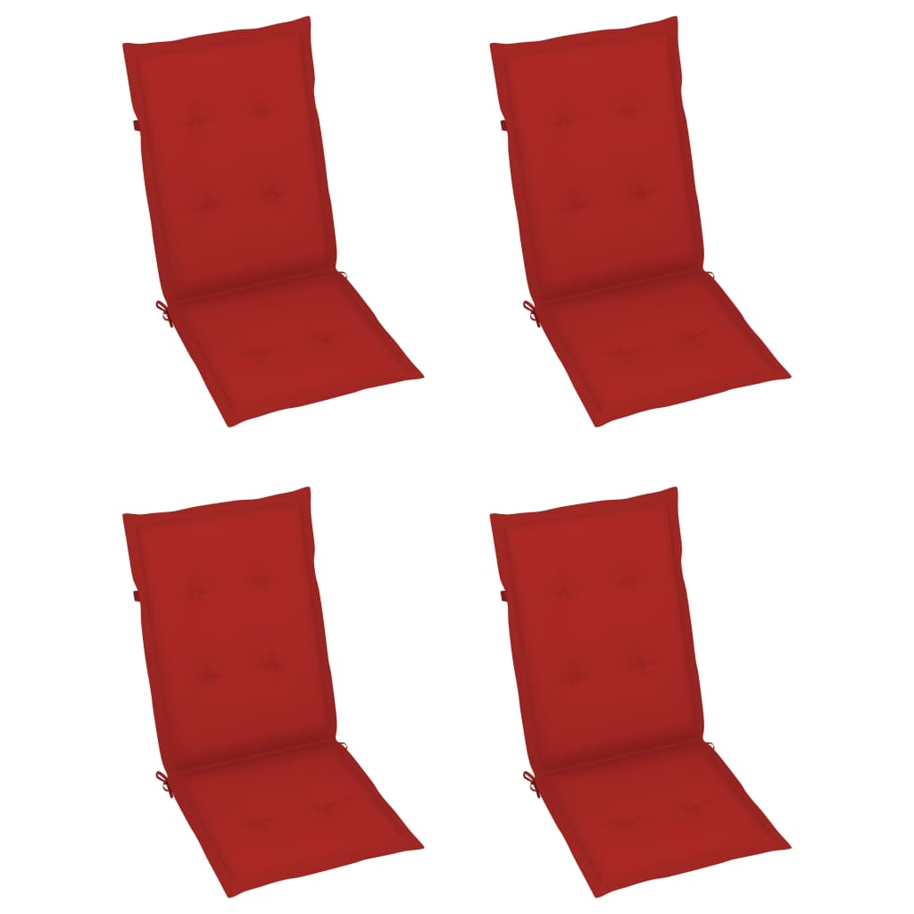 Patio Chairs 4 pcs with Red Cushions Solid Teak Wood