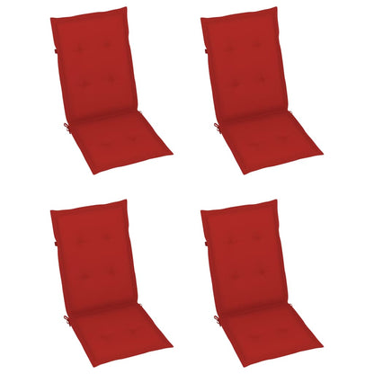 Patio Chairs 4 pcs with Red Cushions Solid Teak Wood