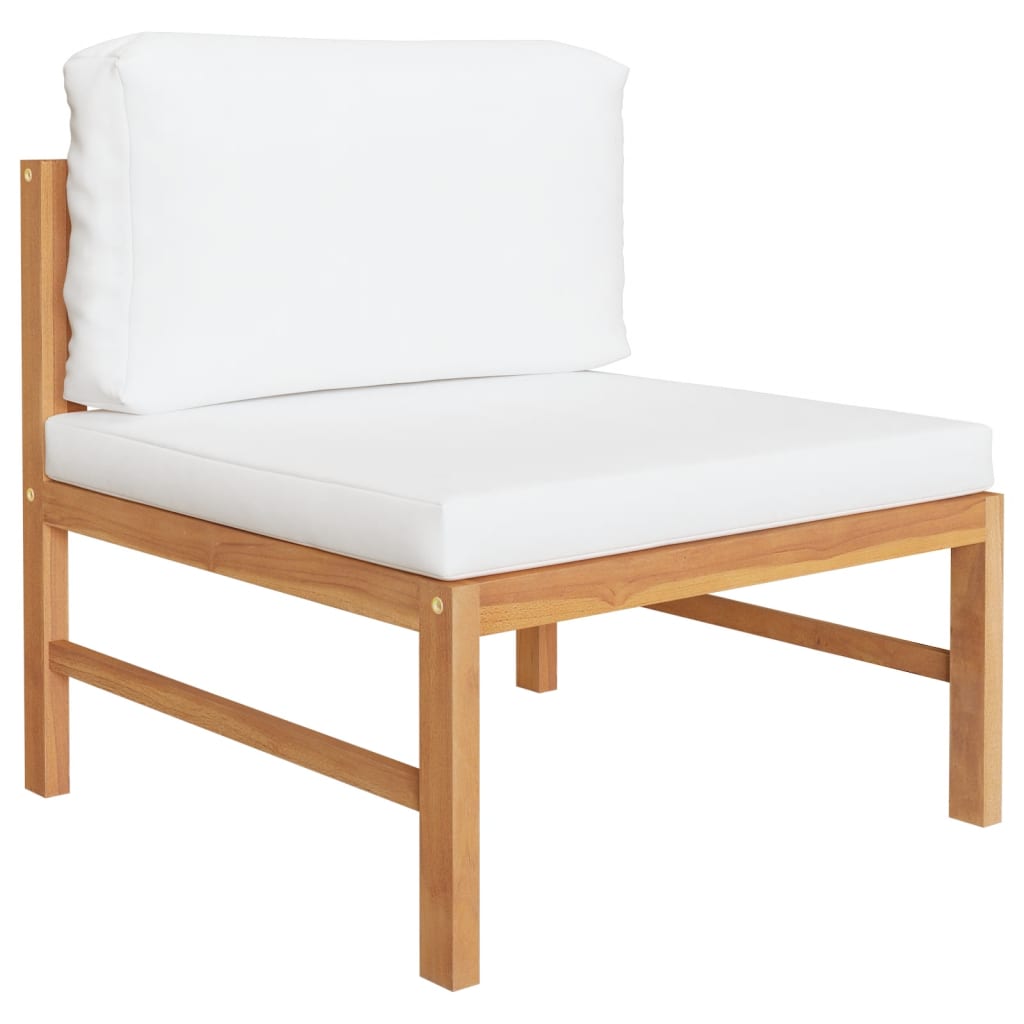 2 Piece Patio Lounge Set with Cream Cushions Teak Wood