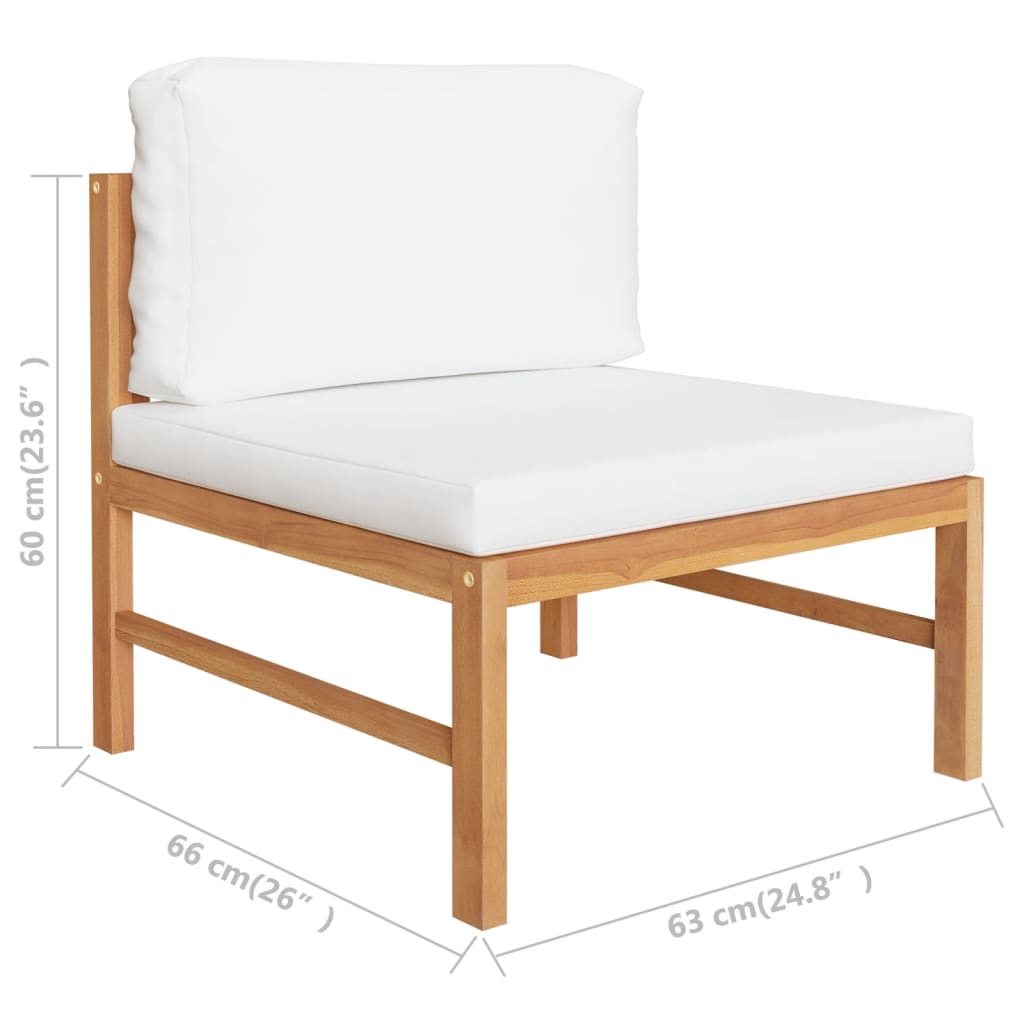2 Piece Patio Lounge Set with Cream Cushions Teak Wood