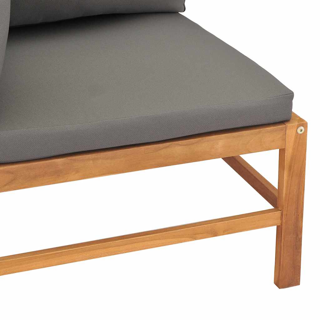 Corner Sofa with Dark Gray Cushions Solid Teak Wood