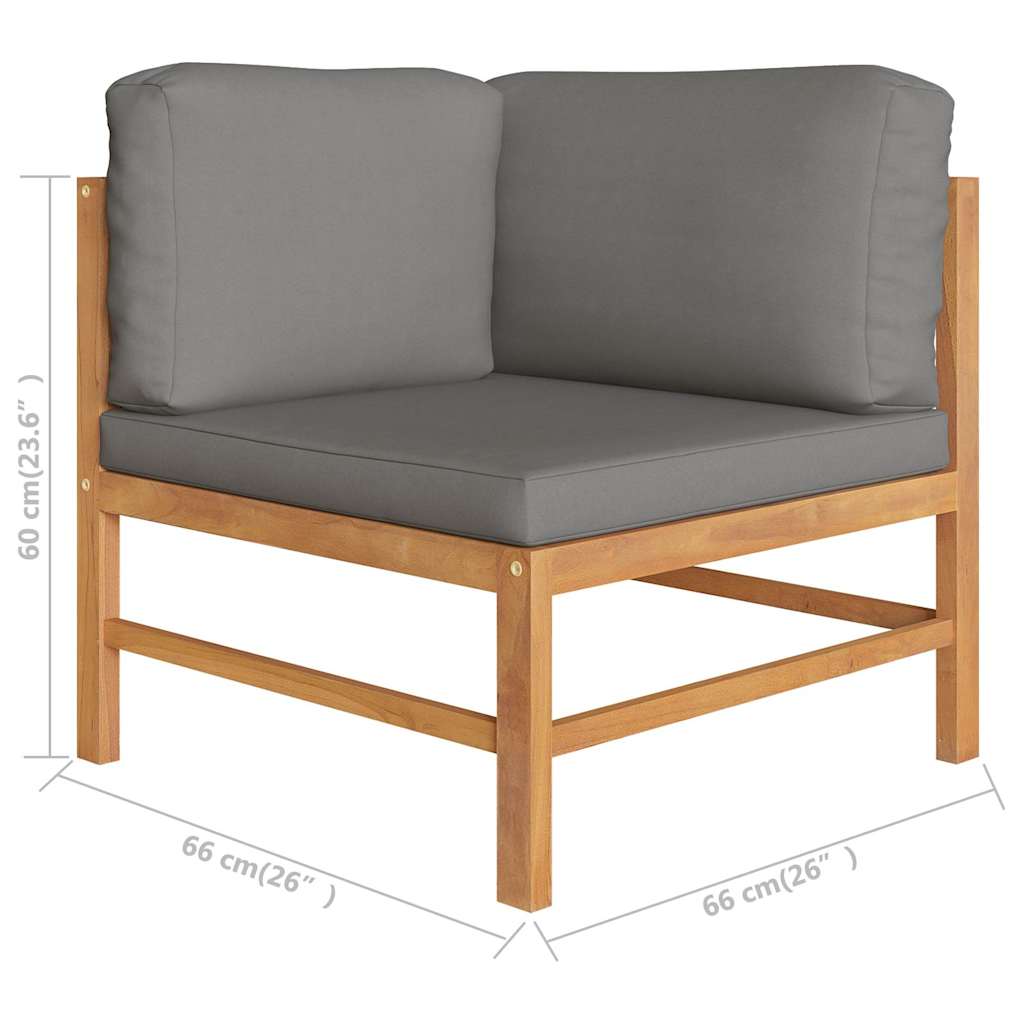 Corner Sofa with Dark Gray Cushions Solid Teak Wood