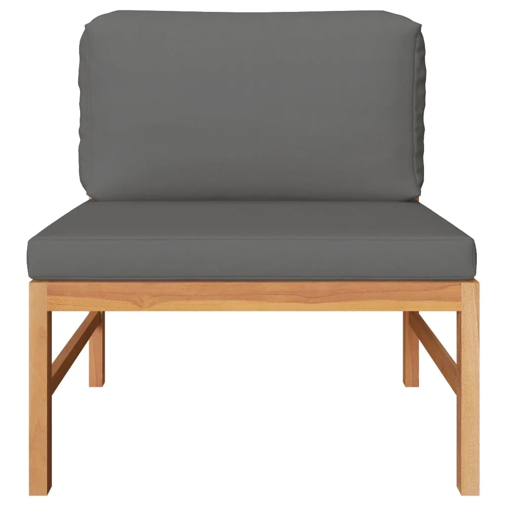 Middle Sofa with Dark Gray Cushions Solid Teak Wood