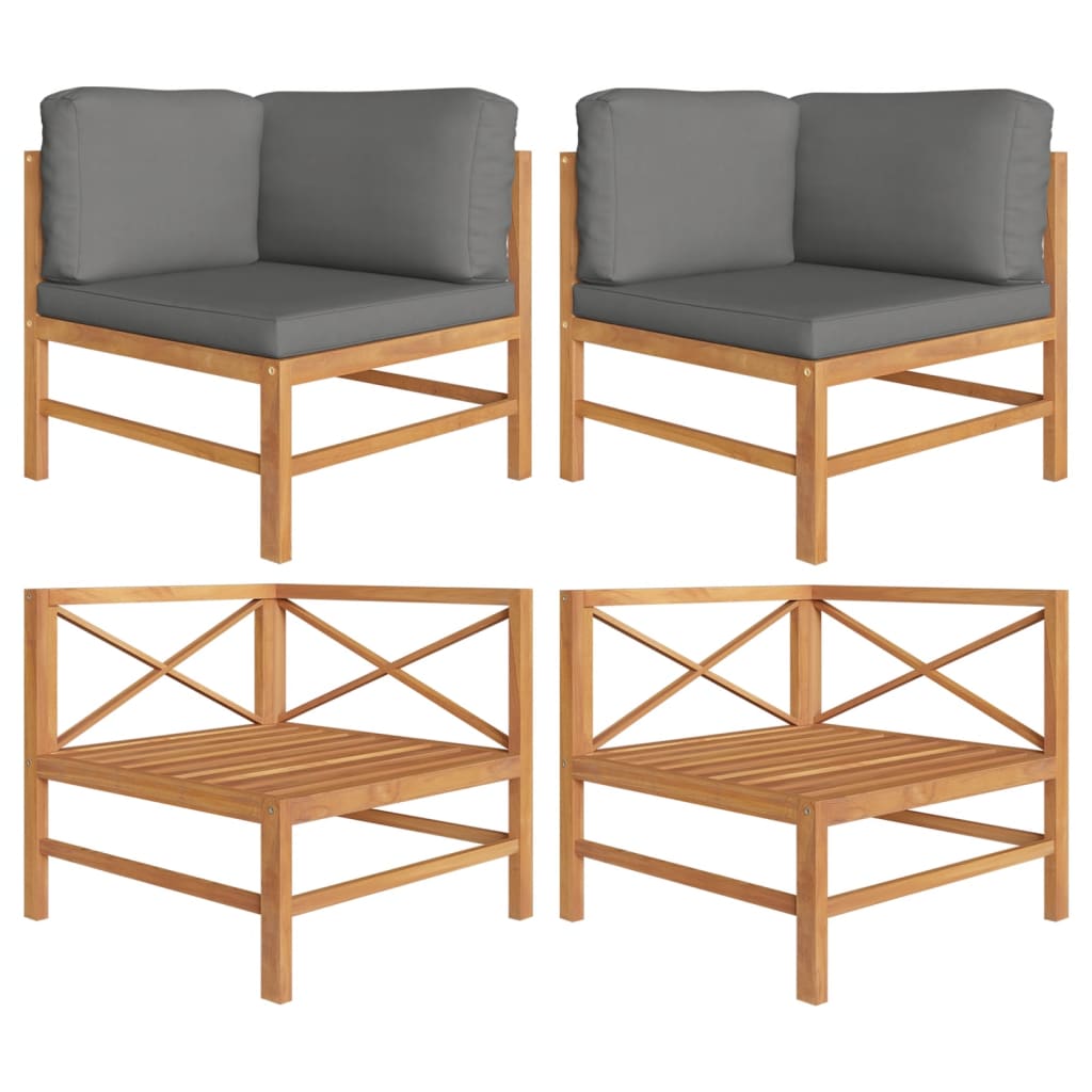 Corner Sofas 2 pcs with Dark Gray Cushions Solid Teak Wood