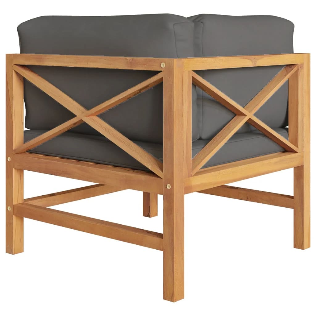 Corner Sofas 2 pcs with Dark Gray Cushions Solid Teak Wood