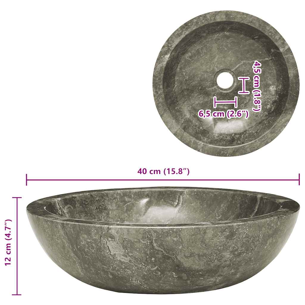 Sink Grey Ø40x12 cm Marble