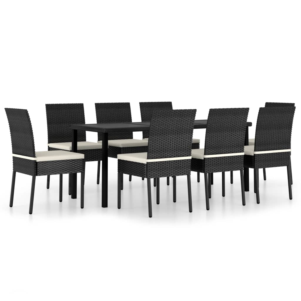 9 Piece Patio Dining Set Poly Rattan Black