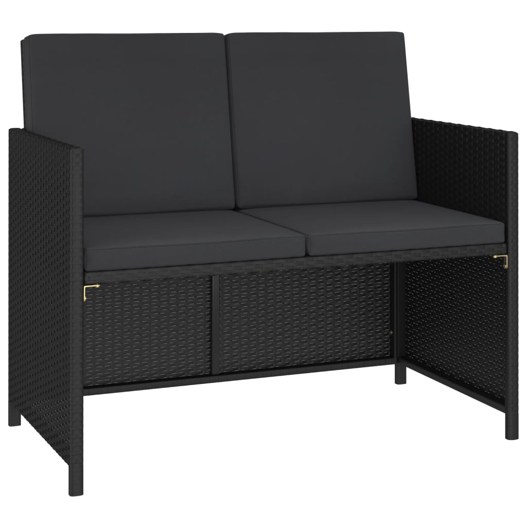6 Piece Patio Dining Set with Cushions Poly Rattan Black