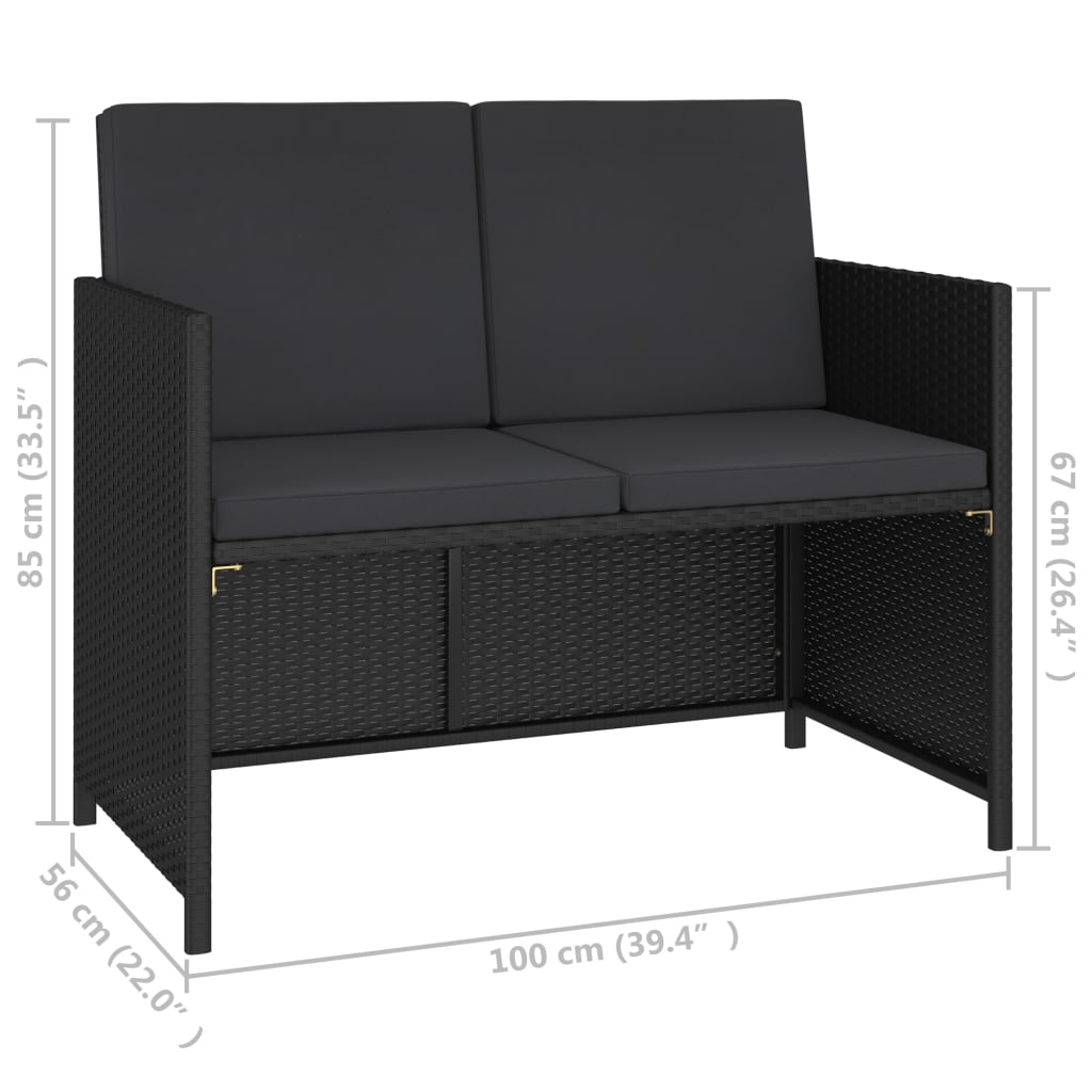 6 Piece Patio Dining Set with Cushions Poly Rattan Black