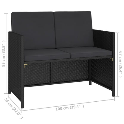 6 Piece Patio Dining Set with Cushions Poly Rattan Black