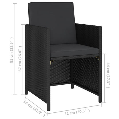 6 Piece Patio Dining Set with Cushions Poly Rattan Black