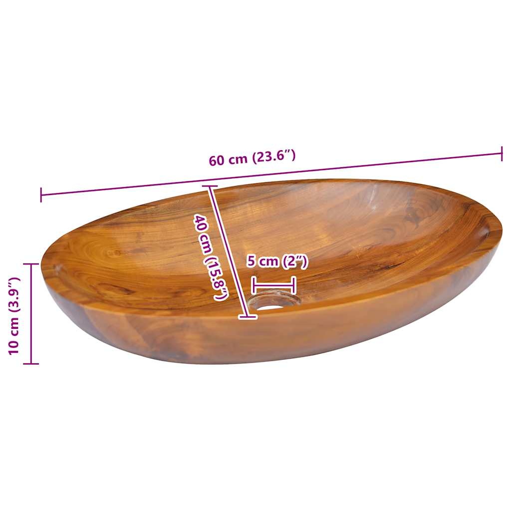 Basin Solid Teak Wood 60x40x10 cm