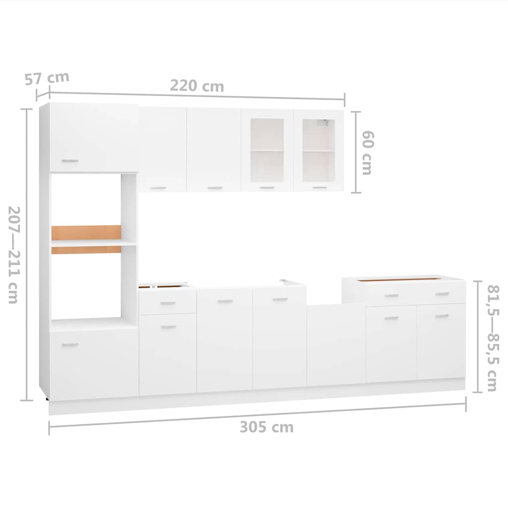 7 Piece Kitchen Cabinet Set Lyon White Engineered Wood