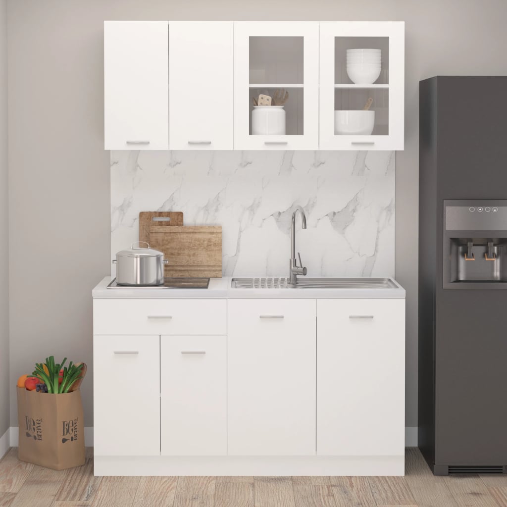 4 Piece Kitchen Cabinet Set Lyon White Engineered Wood