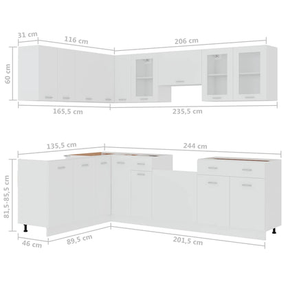 Kitchen Cabinet Set | White | Engineered wood, glass