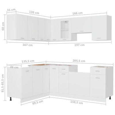 11 Piece Kitchen Cabinet Set Lyon White Engineered Wood