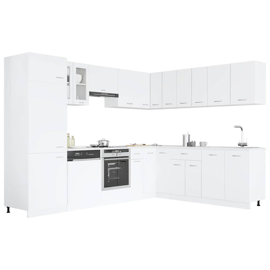 Kitchen Cabinet Set | White | Engineered wood, Glass | 14 piece set