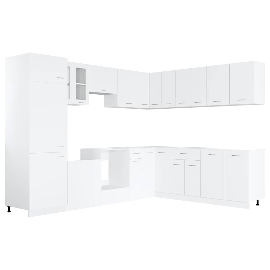 14 Piece Kitchen Cabinet Set Lyon White Engineered Wood