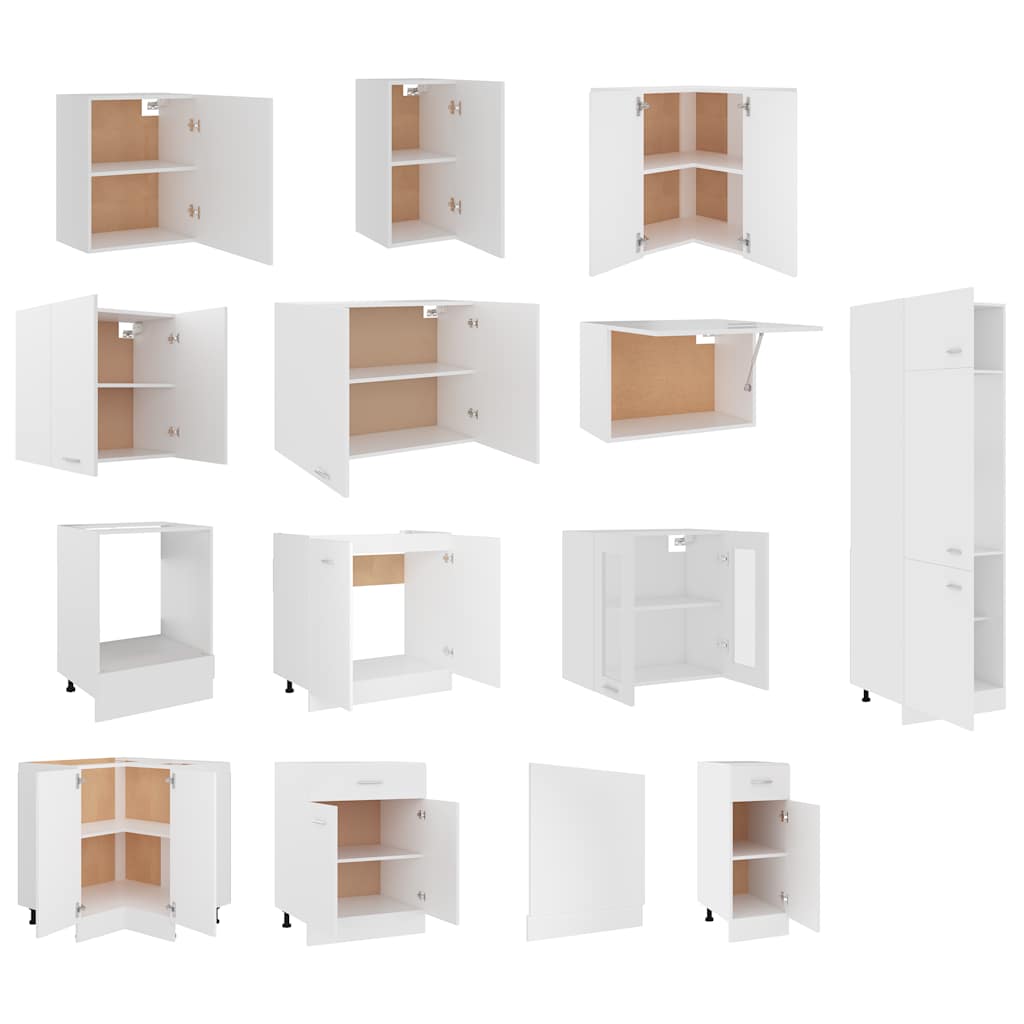 14 Piece Kitchen Cabinet Set Lyon White Engineered Wood