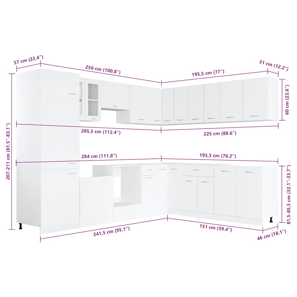 14 Piece Kitchen Cabinet Set Lyon White Engineered Wood