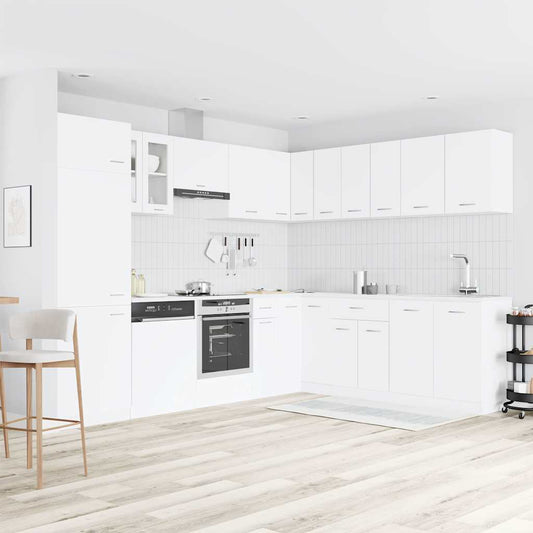 Kitchen Cabinet Set | White | Engineered wood, Glass | 14 piece set