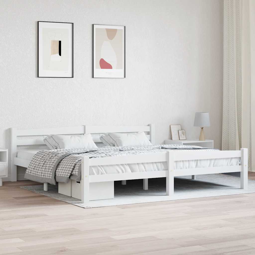 Bed Frame without Mattress White Solid Pinewood 200x200 cm