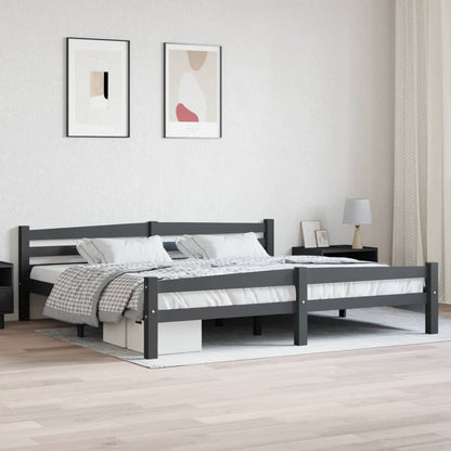 Bed Frame | Dark grey | Solid pinewood, plywood | Double | Durable