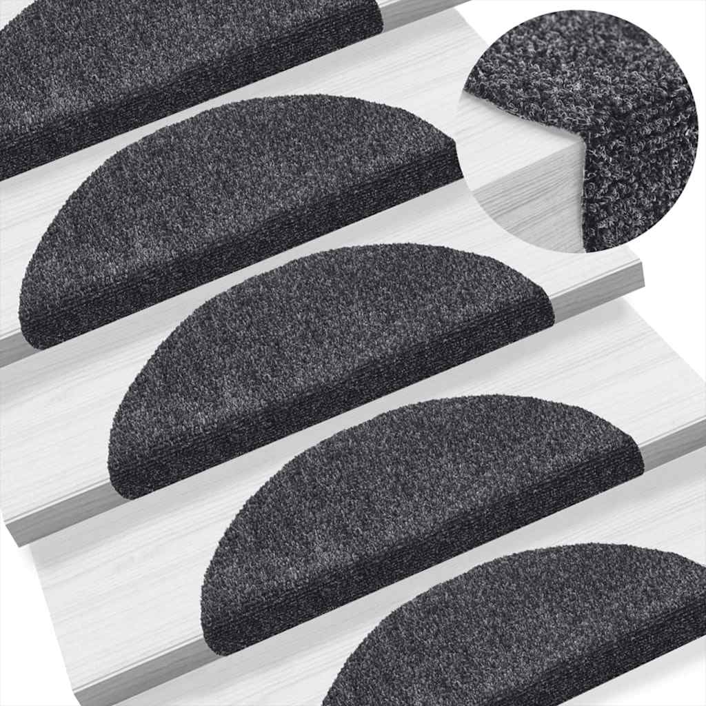 Stair Mats Self-adhesive 10 pcs 56x17x3 cm Dark Grey Half Round