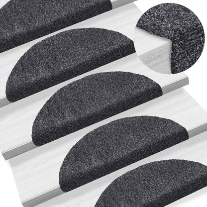Stair Mats Self-adhesive 10 pcs 56x17x3 cm Dark Grey Half Round