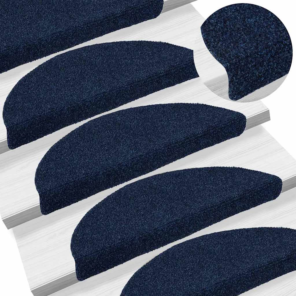 Stair Mats Self-adhesive 5 pcs 56x17x3 cm Navy Half Round