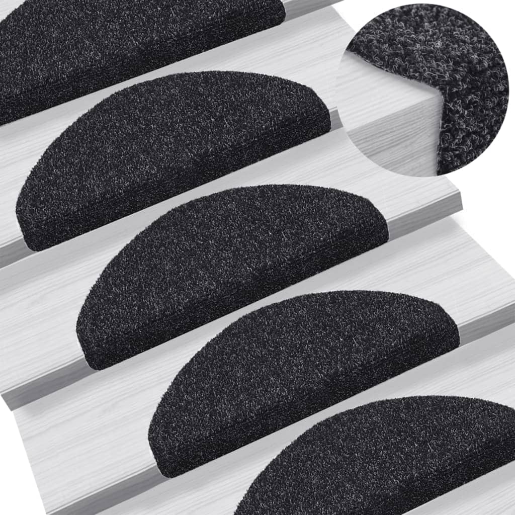 Stair Mats Self-adhesive 10 pcs 65x21x4 cm Black Half Round Large